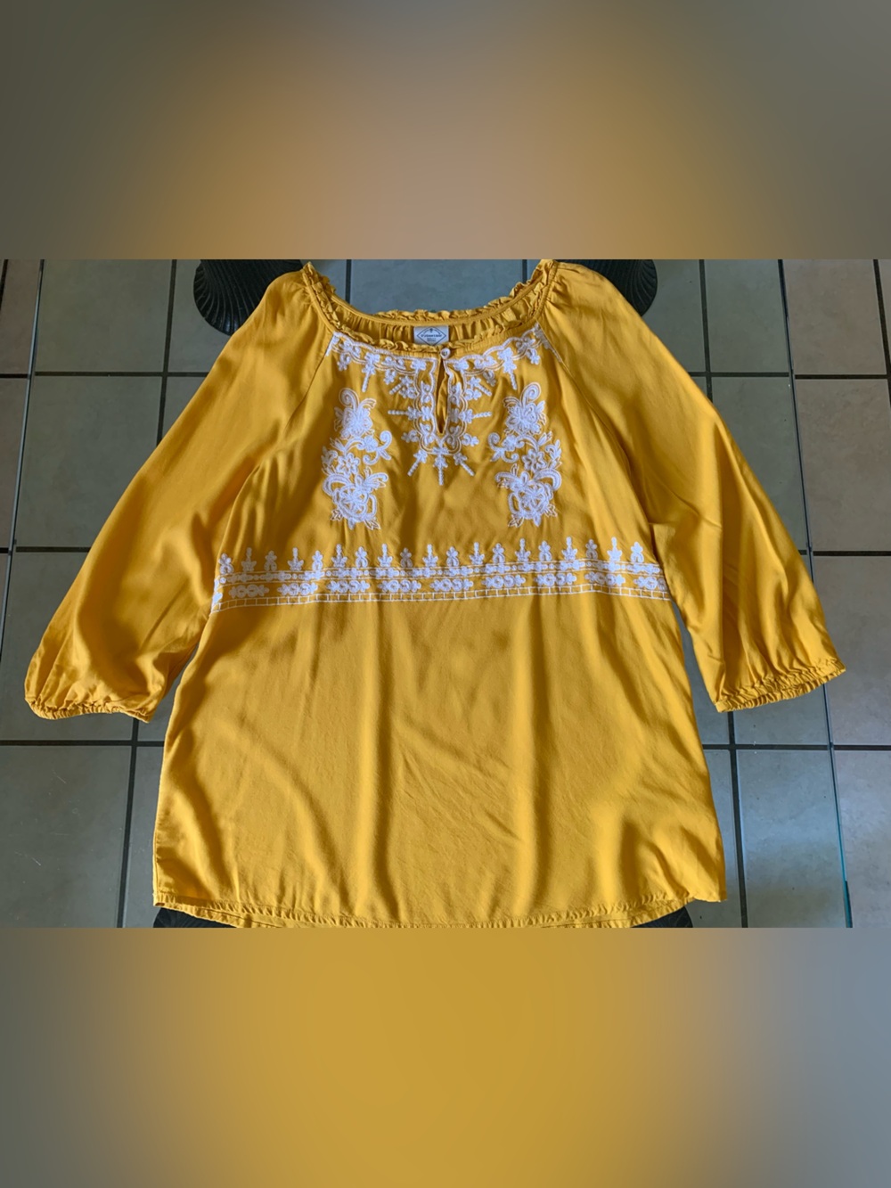 St. John's Bay Mustard Yellow Embroidered Long-Sleeve Blouse